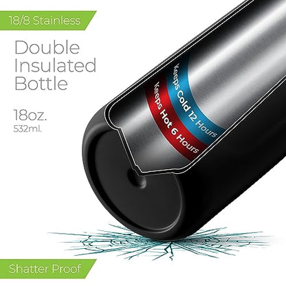 SipX™ 18 oz Premium Stainless Steel Water Bottle with Straw Lid – Triple Insulated Water Bottle, Leakproof, BPA-Free – Slim, Durable Bottle for School, Gym, Office – Black - color: Black