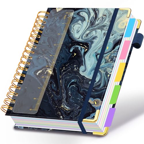 Spiral Journal Notebooks for Work, 300 Pages 5 Subject Notebook College Ruled with Dividers & Tabs, 8''x 10'' Large Notebook Journal for Women Students Note-Taking and Organizer (Navy Marble) - color: Navy Marble, size: 8''x 10''