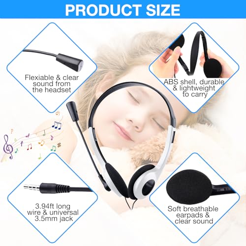 Yunsailing 30 Pack Classroom Headphones with Microphone School Student Headphones Bulk Class Set Lightweight Adjustable Earphones on Ear with 3.5 mm Jack(White,Plastic Stem) - color: White, style: Plastic Stem