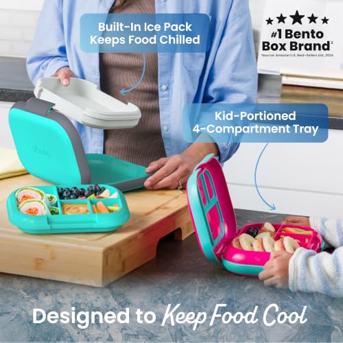 Bentgo Chill Kids Leakproof Lunch Box -4-Compartment Bento Box with Built-In Ice Pack, 3.3 Cup Capacity, BPA-Free, Microwave & Dishwasher Safe Tray, Ages 3–7 (Electric Aqua) - color: Electric Aqua