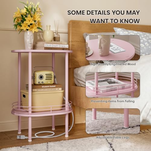 DGSANDGO Pink Side Table with Charging Station,Side Tables Living Room,Nightstand with USB Ports and Outlets,Samll End Table for Small Space,Living Room,Bedroom, Nursery,(1PC,Pink) - color: Pink Power Outlets