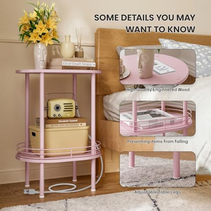 DGSANDGO Pink Side Table with Charging Station,Side Tables Living Room,Nightstand with USB Ports and Outlets,Samll End Table for Small Space,Living Room,Bedroom, Nursery,(1PC,Pink) - color: Pink Power Outlets