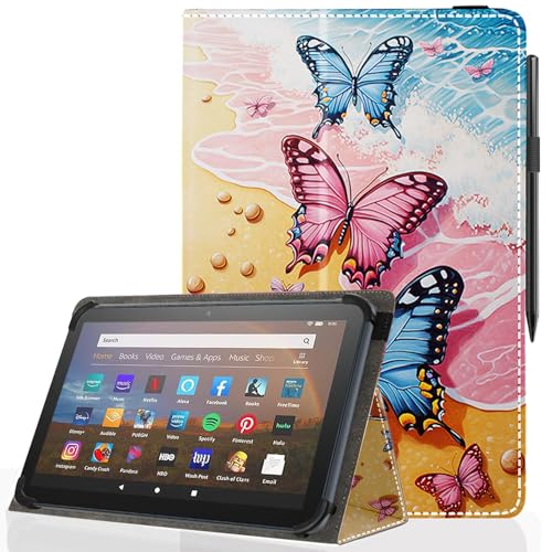 Universal 10 10.1 Inch Android Tablet Case,Slim Folding Stand Cover for All 9"-10.5" Touchscreen Tablet Case with Stylus Pen Holder,Beach Butterflies - color: Beach Butterflies