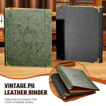 Ovesmusl PU Leather 3 Ring Binder 1.5 Inch Fits 8.5"x11" Letter Size Paper | 1.5 Inch Round Ring Binder Holds 350 Sheets, Notepad Paper Cover Loose Leaf Organizer, Black Sun - color: Black Sun, size: 1.5" Ring