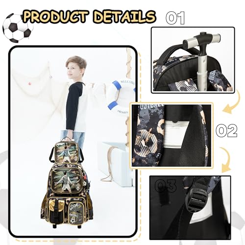 Kids Rolling Backpack with Wheels - Roller Backpack for Elementary School Students - Trolley School Bag for Boys - color: Football a