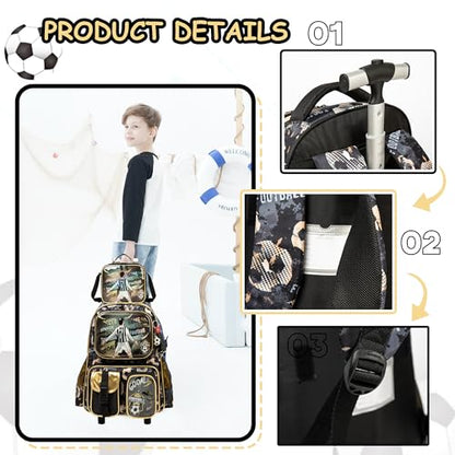 Kids Rolling Backpack with Wheels - Roller Backpack for Elementary School Students - Trolley School Bag for Boys - color: Football a