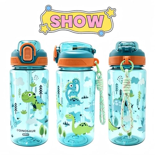 20oz Leak Proof Kids Water Bottle, Sturdy and drop-resistant, with Straw & Handle for School Travel, BPA Free, Dishwasher Safe (Dinosaur) - color: Dinosaur