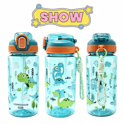 20oz Leak Proof Kids Water Bottle, Sturdy and drop-resistant, with Straw & Handle for School Travel, BPA Free, Dishwasher Safe (Dinosaur) - color: Dinosaur