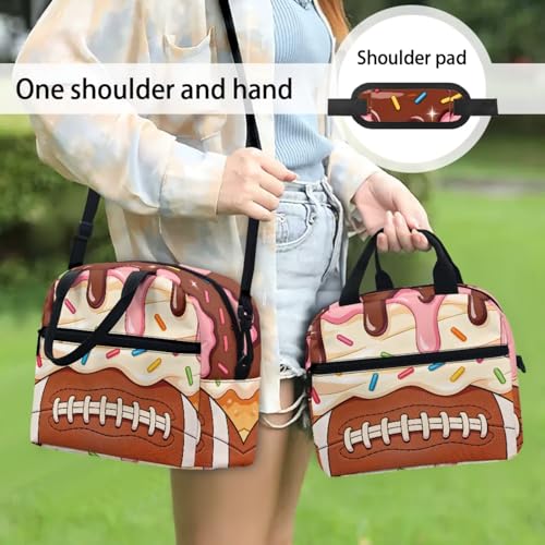 Ice Cream American Football 3 in 1 School Backpack Set with Lunch Box Pencil Case Set for Boys Girls 17 Inch Lager Capacity Bookbag Schoolbag for Kids Teen - color: Ice Cream American Football
