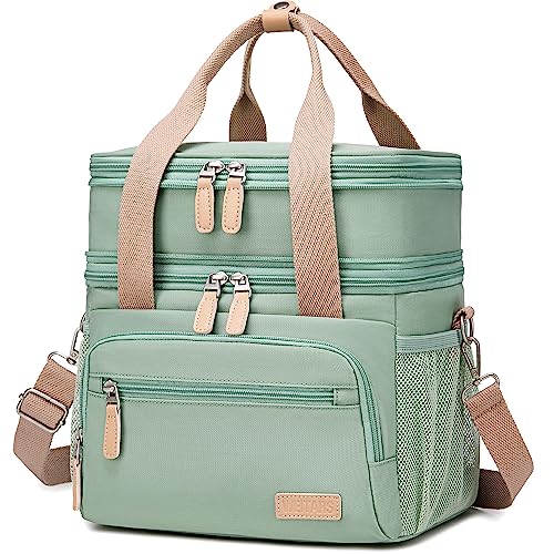 Weitars Insulated Lunch Box for Women Men-Dual Compartment Waterproof Reusable Large Lunch Bag for Women Wide-Open Tote Cooler Bag For Working Picnic Hiking (15L) (Green) - color: Green