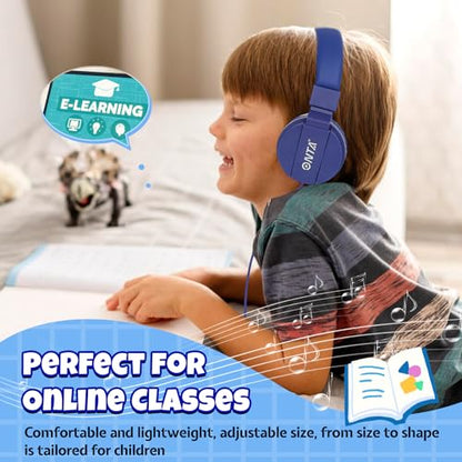 ONTA Kids Headphones for Boys Girls - Child Student Headset Wired Toddler Earphones School Teen on Ear for Ipad | Computer | Smart Phone | Amazon Fire Tablet | Laptop | Plane Travel Game, Dark Blue - color: Darkblue