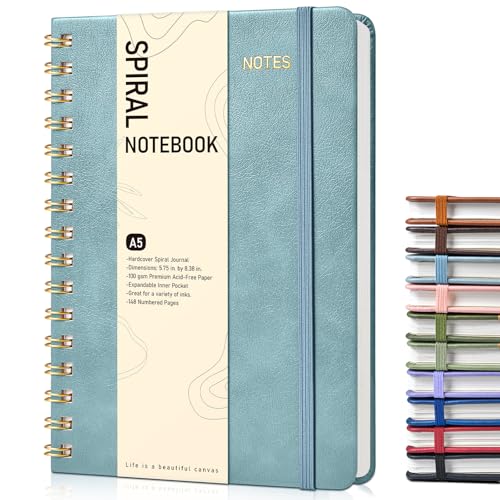Dotted Spiral Journal Notebook, A5 Hardcover Spiral Journals for Women Men, 100 GSM Dot Grid Paper Notebooks, 150 Pages Spiral Bullet Dotted Notebook for Writing Note Taking 5.75" x 8.38", Misty Blue - color: Misty Blue, size: Dotted