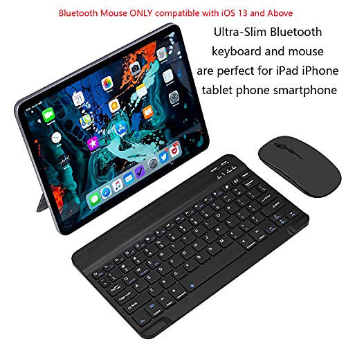 Ultra-Slim Bluetooth Keyboard and Mouse Combo Rechargeable Portable Wireless Keyboard Mouse Set for Apple iPad iPhone iPadOS/iOS 13 and Above Samsung Tablet Phone Smartphone Android (Black)