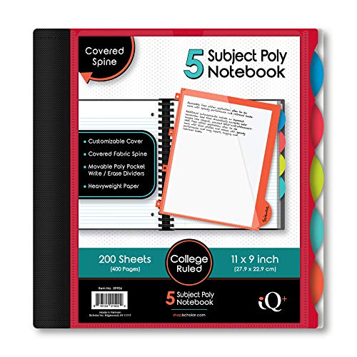 iScholar iQ 5-Subject Poly Cover Wirebound Notebook, College Ruled, 11 x 8.5 Inch Sheet Size, 200 Sheets, Cover Color May Vary (59906) - color: Assorted, size: 5 Subject, style: College Ruled