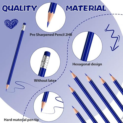 60 PCS Dark Blue Pencils Bulk with Eraser, Pre-Sharpened HB Pencils for Writing & Drawing, School Supplies for Kids Homework, Tests, Art Crafts & Teacher Grading(Dark Blue) - color: dark blue