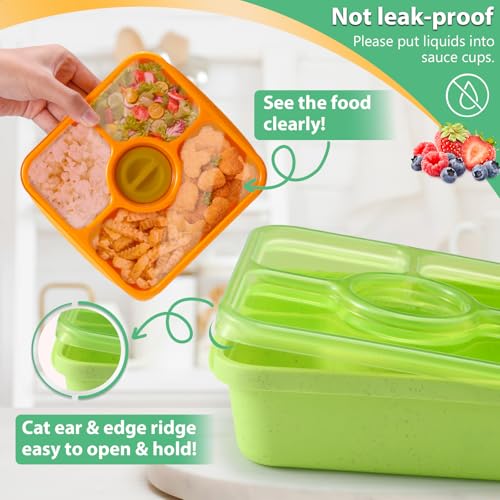 QQKO Bento Snack Box Containers for Adults Kids, 4 Pack Lunchable Meal Prep Containers Reusable, Stackable Bento Lunch Box, Food Storage Prep Containers with Lids and 4 Sauce Cups, Jewel Color - color: Jewel, Clear Lid
