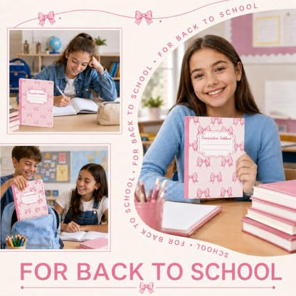 6 Packs 112 Pages Composition Notebook for Back to School 7-1/2" x 9-3/4" | Cute Pink Bow Composition Notebook College Ruled Bulk for First Day of School Office - color: Pink