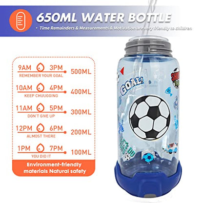 Kids Water Bottle with Straw/Lanyard for School Kids Girls Boys, 22oz BPA Free Child Drinking Water Bottle One-Click-Open Leak-Proof Locking Flip Lid for School Sport Travel - color: Soccer