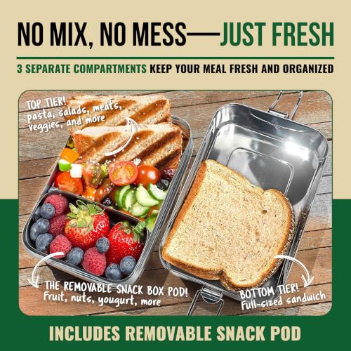 Stackable Stainless Steel Bento Box for Adults, 6 Cup with Snack Pod | Crack-Resistant, Secure Locks, Eco-Friendly Lunch Container for Work, Office & Travel