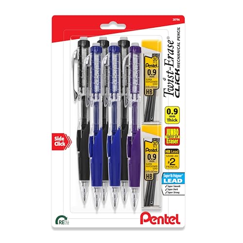 Pentel Twist-Erase Click Mechanical Pencil, (0.9mm), Pack of 6 Pencils with 2 Pack of Lead Refills (PD279TLBP6M) - style: Lead Size 0.9mm