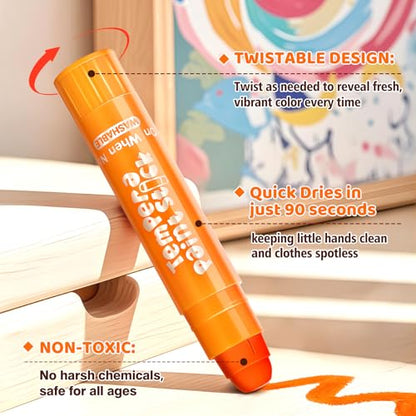 Toidgy Tempera Paint Sticks, 24 Classic Colors, Washable Solid Paint Sticks for Kids Toddlers, Painting Art Supplies for Classroom School Students, Non-Toxic, Quick Drying, Back to School Supplies