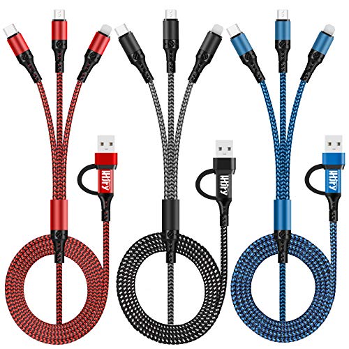 Travel Essentials, USB C Multi Charging Cable[3Pack 4ft] 6 in 1 USB A/C to USB C/Micro USB Connector Multiple Charger Cord for Cell Phone/Galaxy/PS/iPads and More