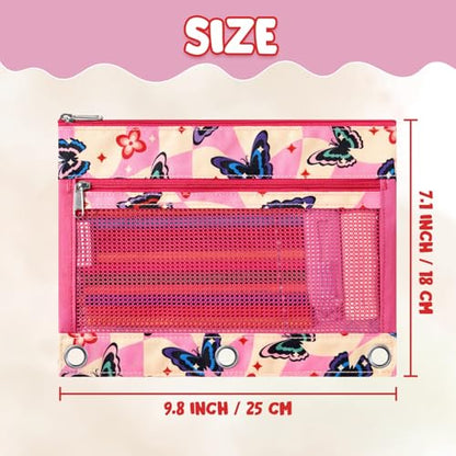 WAWSAM Butterfly Pencil Pouch for 3 Ring Binder, Binder Pencil Pouches with Zipper, Pencil Case with Clear Window, Cosmetic Bags for Office Supplies - color: Butterfly