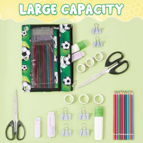 WAWSAM Soccer Pencil Pouch for 3 Ring Binder, Binder Pencil Pouches with Zipper, Pencil Case with Clear Window, Cosmetic Bags for Office Supplies - color: Soccer