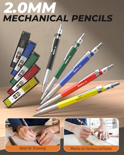 Nicpro 27 Pack Carpenter Pencils for Woodworking, Construction Mechanical Pencil with 100 Refill, Automatic Center Punch and Carbide Scribe Carpenter Tool, Construction Pencil for Carpenters Marking - size: 1 Count (Pack of 27)
