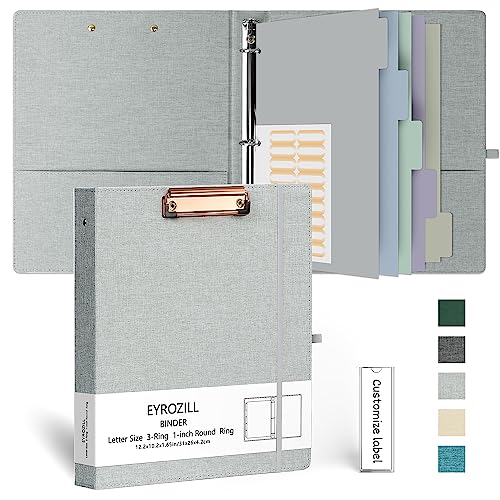 EYROZILL 3 Ring Binder, 1 Inch Linen Binder Organizer for Letter Size (8.5" x 11") with 5 Tab Dividers, File Folder Labels and Low Profile Clipboards, School and Office Supplies-Light Grey - color: Light Grey, size: ‎Letter Size - 1 Inch