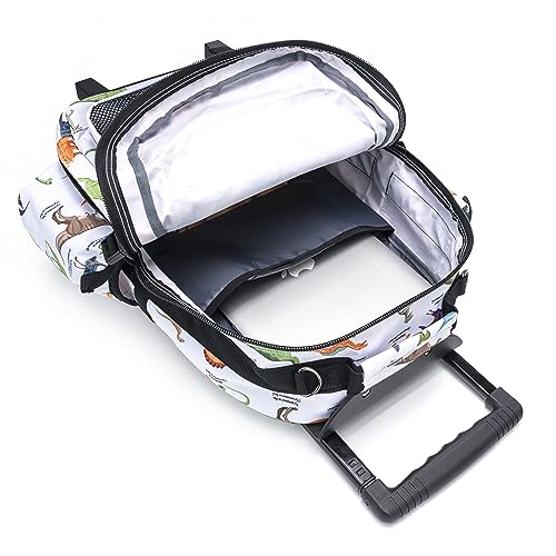 K-Cliffs Heavy Duty Rolling Backpack School Bookbag with Wheels Deluxe Wheeled Daypack - color: Dinosaur