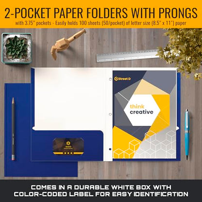 Better Office Products Blue Paper 2 Pocket Folders with Prongs, 50 Pack, Matte Texture, Letter Size Paper Folders, 50 Pack, with 3 Metal Prong Fastener Clips, Blue - color: Blue