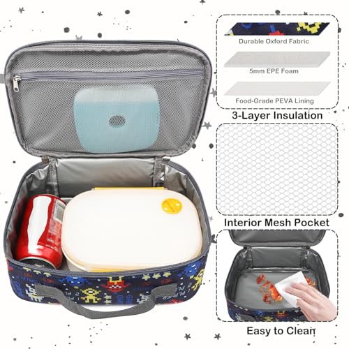 FlowFly Kids Lunch box Insulated Soft Bag Mini Cooler Back to School Thermal Meal Tote Kit for Girls, Boys, Robot - color: Robot
