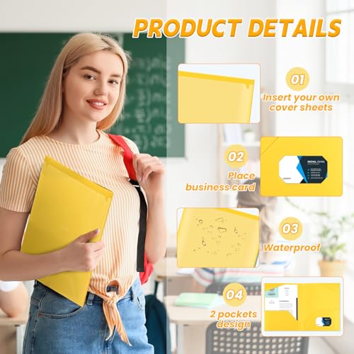 Henoyso 36 Pack Yellow Plastic Folders with Clear Front Pockets Heavy Duty File Folders with 2 Pockets and Card Slot for Student Communication School Office Presentation Report - color: Yellow