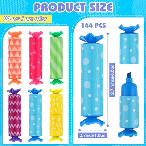 Teling 144 Pcs Mini Highlighters Bulk for Goodie Bags, 6 Colors Candy Shaped Pastel Highlighter Pens with Geometry Patterns, Party Favors, Classroom Prizes, Teacher Rewards, Birthday Gift Bag Stuffers - style: Geometry
