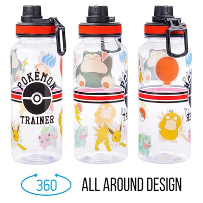 Silver Buffalo Pokémon Trainer Icons Twist, Plastic Water Bottle, 32oz | Spout, Includes Sticker Set, You Stick Yourself, 0.95 Liters - color: Pokemon Trainer