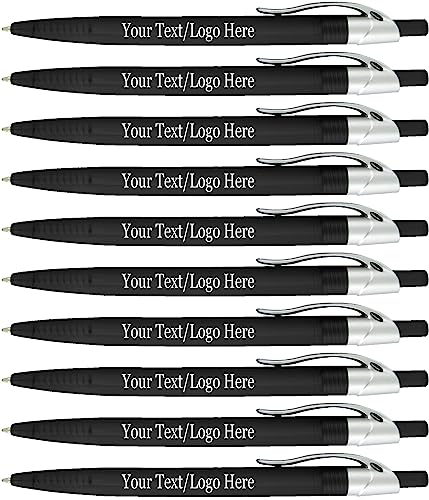 SyPen Personalized Pens With your Custom Logo or Text-500 Pack Bulk-for Businesses, Parties, and Events, Custom Printed Ballpoint Click Pens, Translucent Barrel, Black Pen, Black Ink - color: Black