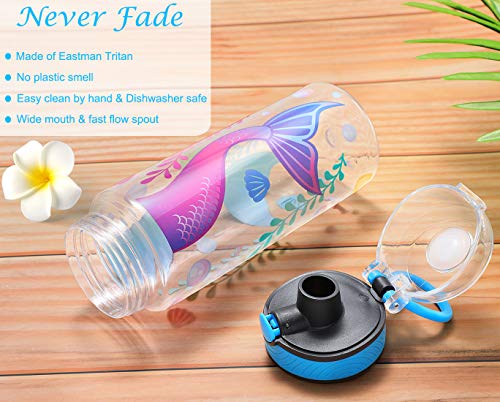 Cute Water Bottle for School Kids Girls, BPA FREE Tritan & Leak Proof & Easy Clean & Carry Handle, 23oz/ 680ml - Mermaid - color: Mermaid
