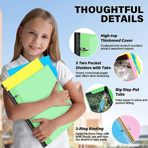 WOT I Telescoping Project Organizer, Refillable Binder with Dividers and Pockets, 13 Pocket Folders, 1 Inch 3 Ring Binder, Green - color: Green, size: 1 Pack