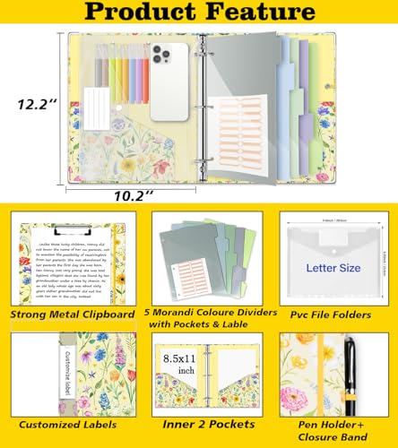 3 Ring Binder 1 Inch, Three Ring Binders Organizer with Clipboard, 5-Tabs Pockets Dividers, Plastic Folder, 18 Divider Stikers, KLLVE Cute Binder with Pen Loop (Garden Party, Letter Size) - color: Garden Party, size: 1in（Letter Size）
