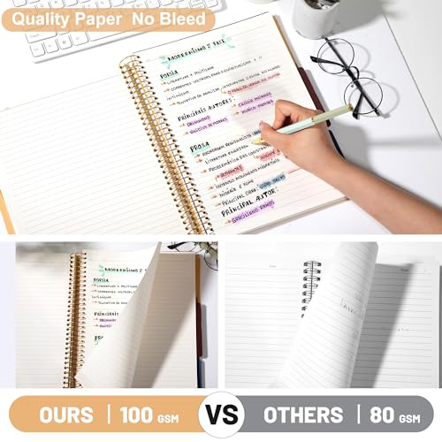 8.5 x 11 Large Spiral Notebook 3 Subject Spiral Notebook Hardcover Spiral Notebook for Note Taking 120 Sheets College Ruled Journal for School Office Supplies Writing Journal,Brown - color: 4.brown