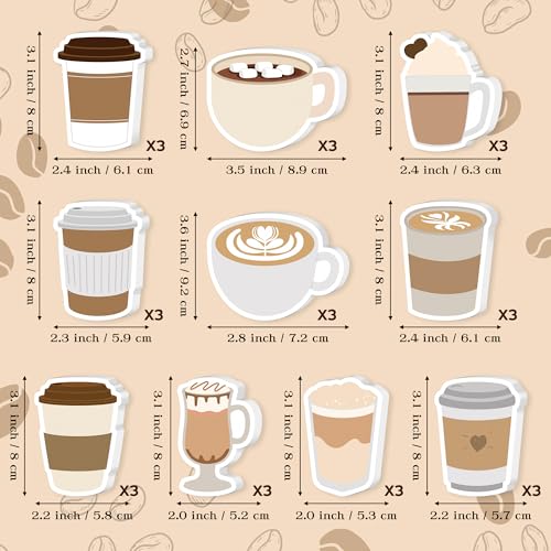 Xqumoi 30 Pack Coffee Cup Sticky Notes - Funny Self Sticky Notepads Writing Memo Pads for Coffee Lover Office School Supplies Student Kids Gift Class Reward Birthday Party Favors Goodies Bag Fillers - style: Coffee Cup (Style 2)