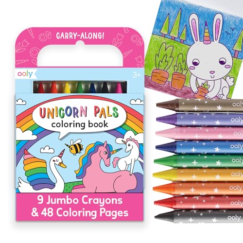 Ooly Kids Travel Activity Kit – 9 Jumbo Crayons & 48 Coloring Pages, Car Crafts for Kids, Mess-Free Road Trip Art Set, Airplane Activities – Unicorn Pals - color: Unicorn Pals