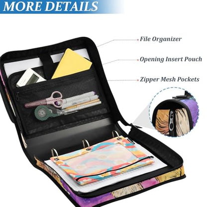 ALAZA Dogs Rainbow Marble Zipper Binder 1.5 inch 3 Ring Binder Organizer with Shoulder Strap and Handle for Home Office Work