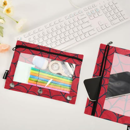 Gredecor 3 Ring Binder Pencil Pouch, Grunge Black Spider Web Zippered Pen Case Pouches with Clear Window, 2 Pack Stylish Office & School Supplie - color: Grunge Black Spider Web