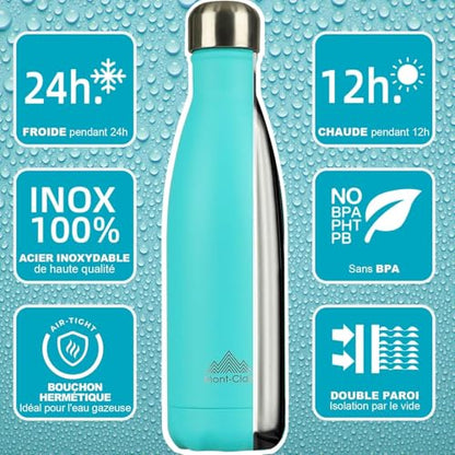 Mont-Clair Stainless Steel Water Bottle, Vacuum insulated - BPA Free, 12h Hot & 24h Cold Drinks, Metal Water Bottle 17 oz Leakproof, Ideal for Adult, Kids, Running - Light Blue - color: Light Blue, style: 17 Ounces