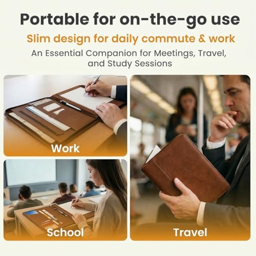KHOMO Universal Padfolio Case – Tablet Portfolio Organizer with Notepad Holder – Compatible with iPad 10th/11th Gen, iPad Pro 11, iPad 7/8/9 (10.2", 10.9", 9.7") - color: Brown