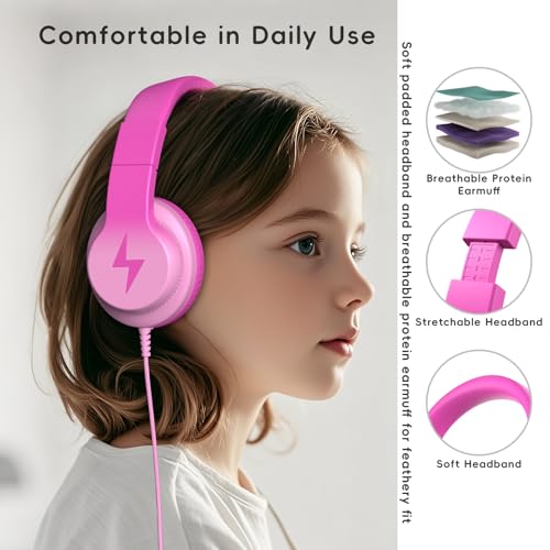 Candy Bila Kids Headphones, Wired Headphones for Kids Over Ear with Microphone, Foldable Headphone for Learning & Entertainment, Gradient Deep Pink - color: Gradient Deep Pink