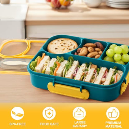 Bento Box for Adults,4 Compartments Lunch Box, Snack Containers Reusable Lunch Containers Drop-Proof, Dishwasher Safe & Made with BPA-Free Materials, Dark Blue - color: Dark Blue