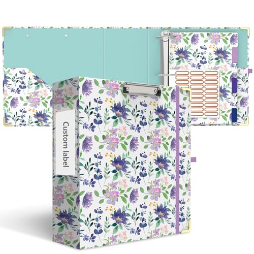 3 Inch 3 Ring Binder with 6 Tab Dividers, 3'' Round Ring Binders for Letter Size, Cute Folders Organizer Clipboard with Storage for School Office Supplies(Purple Florals) - color: Purple Florals, size: 3" Binder with Dividers